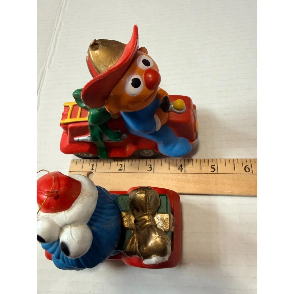 SESAME STREET Vintage Ernie & Cookie Monster Christmas Ornaments Cars JIM HENSON
